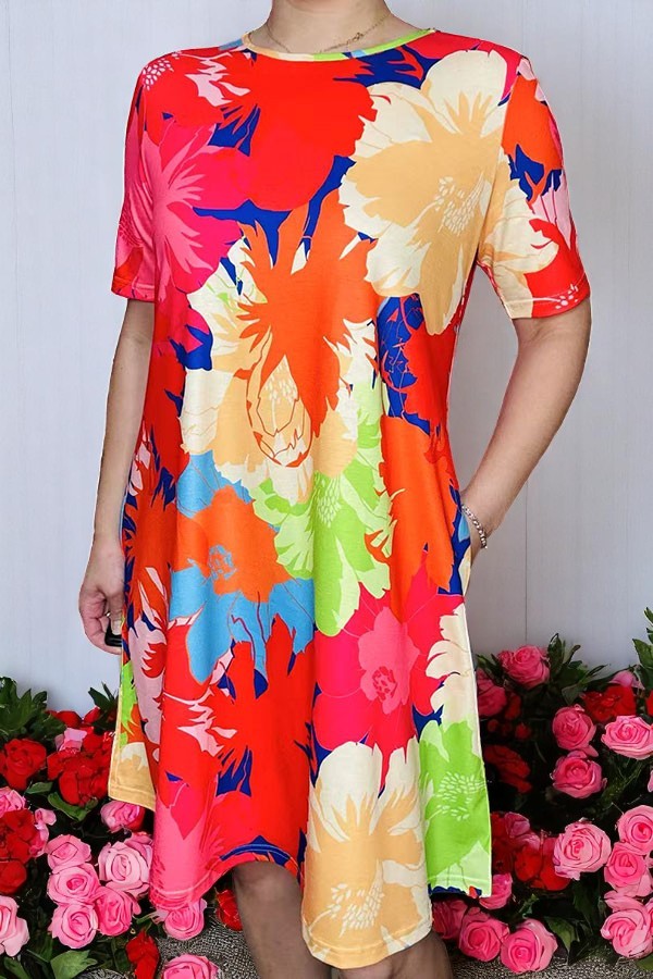 Shop Floral printed & short sleeve women's dress w/side pockets GJQ15681 AS12