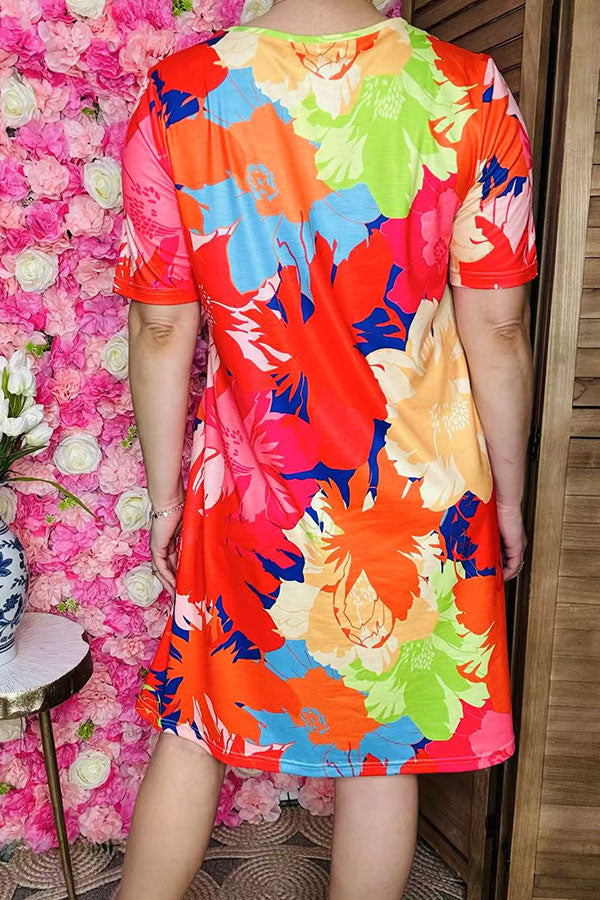 Shop Floral printed & short sleeve women's dress w/side pockets GJQ15681 AS12